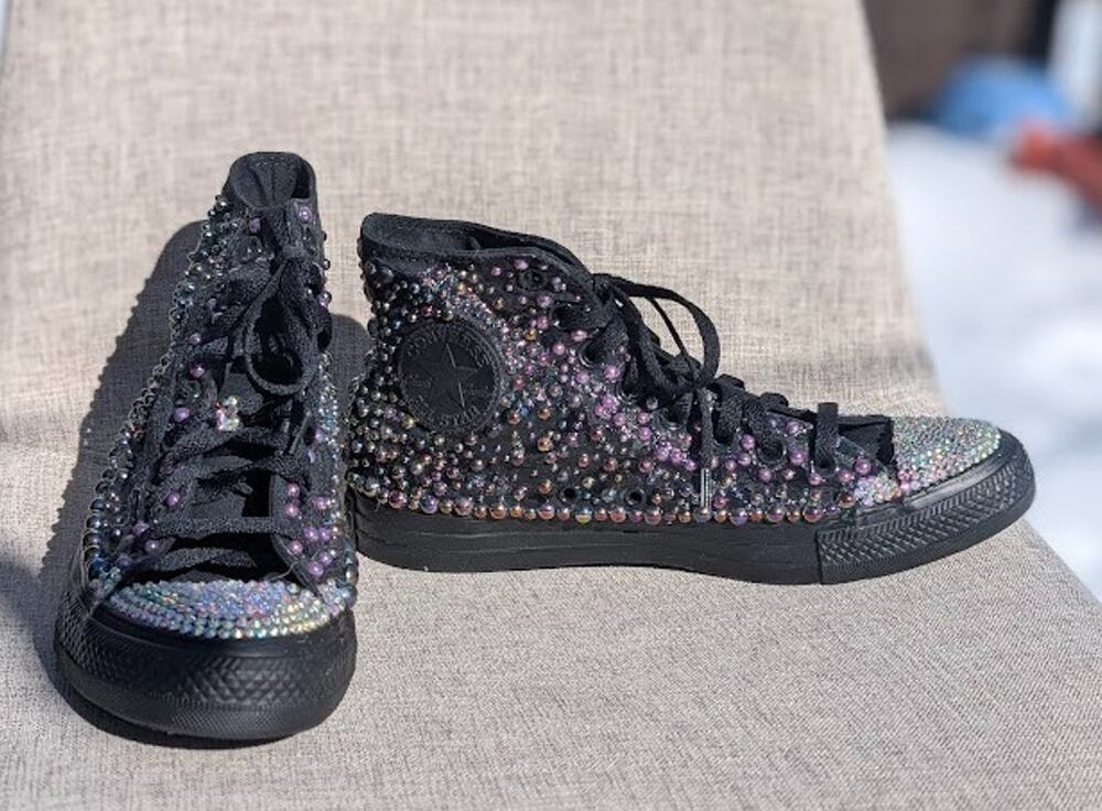 Converse All Star Womens ChuckTaylor Sz 8 Custom Bling Wedding Prom Whimsigoth